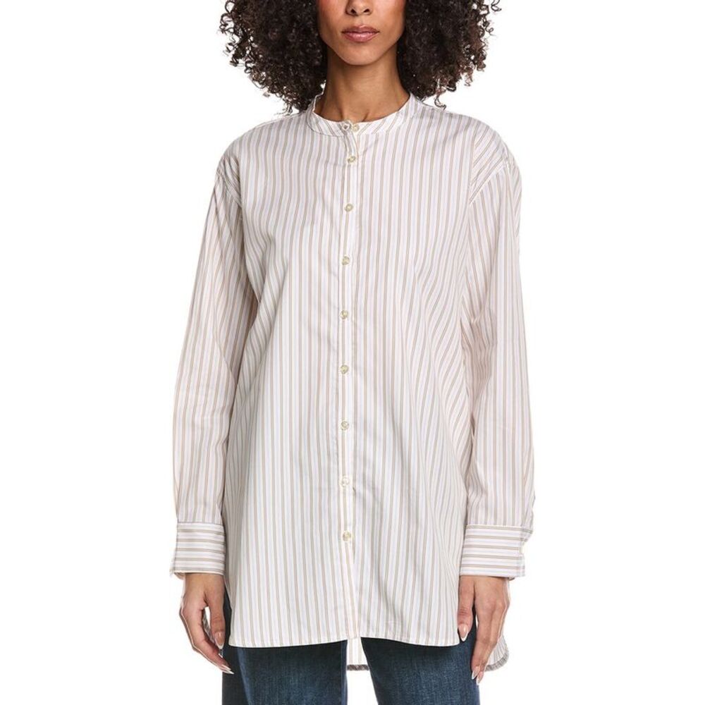 Leset Womens Yoshi Collarless Button Down Shirt, Pink